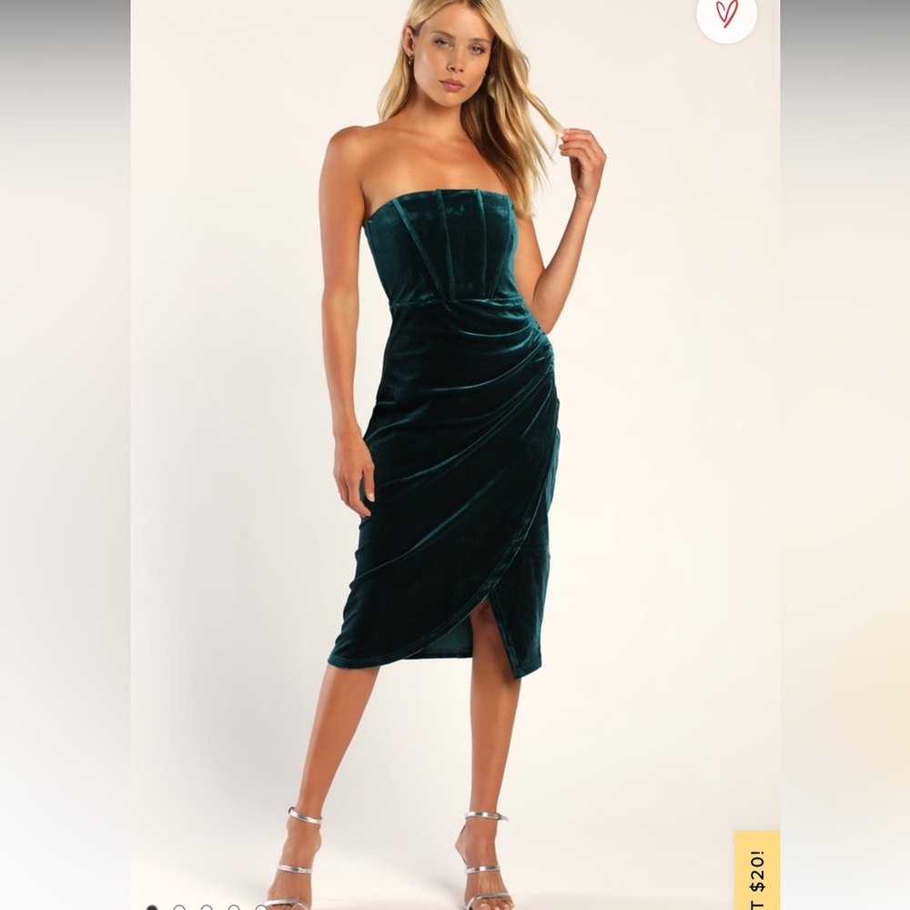 Dark Teal Velvet Strapless Tulip Dress!